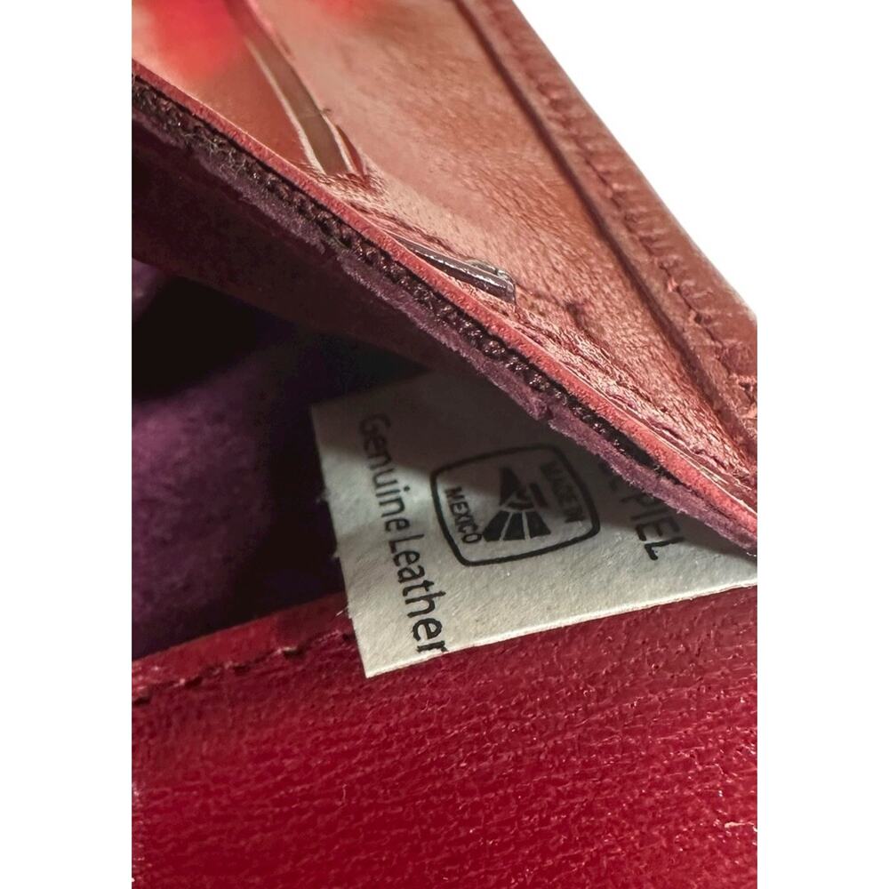 Vtg‎ Red Tooled Leather Sunflower Womens Embossed Clutch Wallet Mexico 8" x 4" - Picture 10 of 10